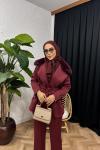 Velisse Kürk Detaylı Pantolon Takım Bordo