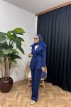 Velisse Kürk Detaylı Pantolon Takım Saks Mavisi