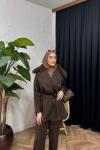 Velisse Kürk Detaylı Pantolon Takım Kahverengi