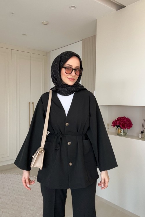 Velou Cepli Pantolon Takım Siyah