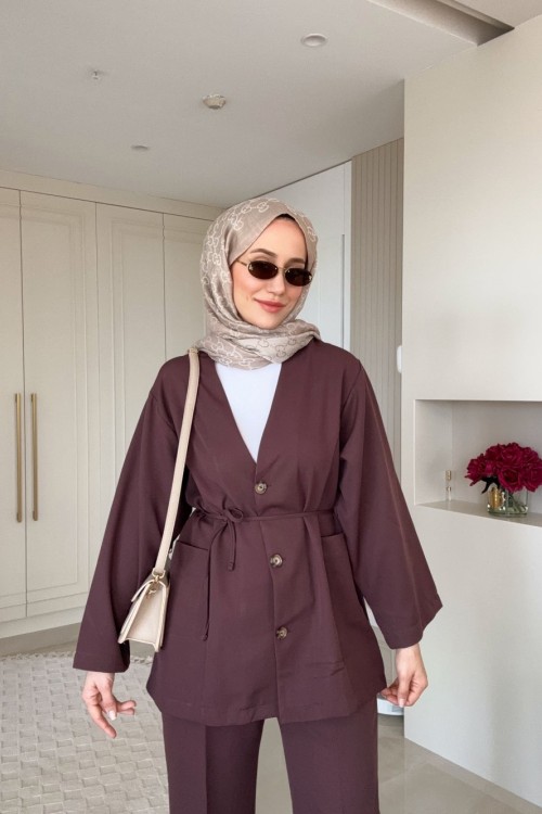 Velou Cepli Pantolon Takım ÇİKOLATA