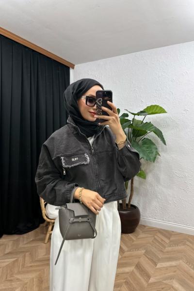 Velvara Kalp Detaylı Kot Ceket  Siyah