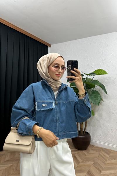 Velvara Kalp Detaylı Kot Ceket  Mavi