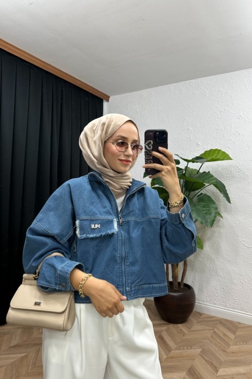 Velvara Kalp Detaylı Kot Ceket  Mavi