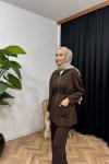 Velvet Fermuarlı Cepli Takım Kahverengi