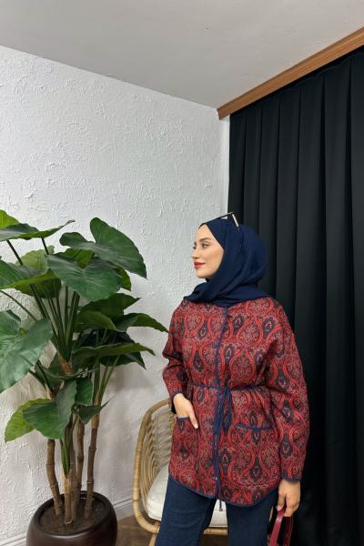 Verette Etnik Desen Ceket Bordo