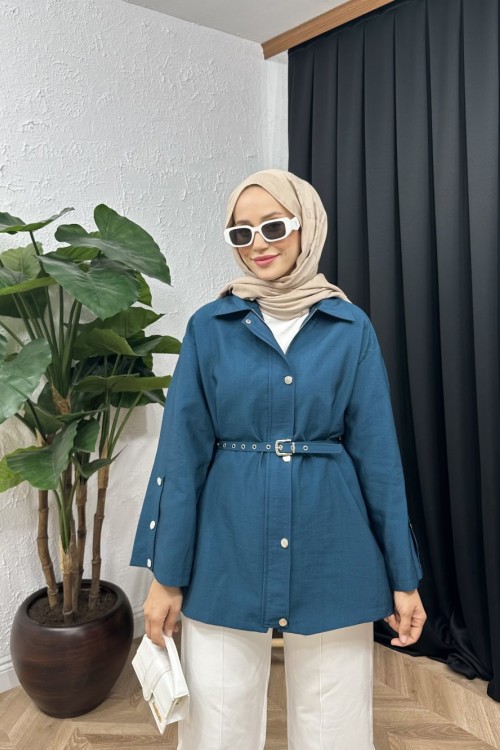 Veyron Kemerli Ceket Petrol Mavisi