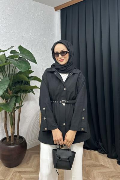 Veyron Kemerli Ceket Siyah