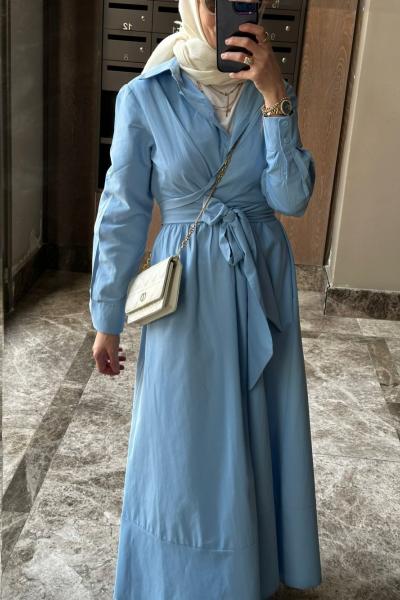 Vias Bağlamalı Elbise  Mavi