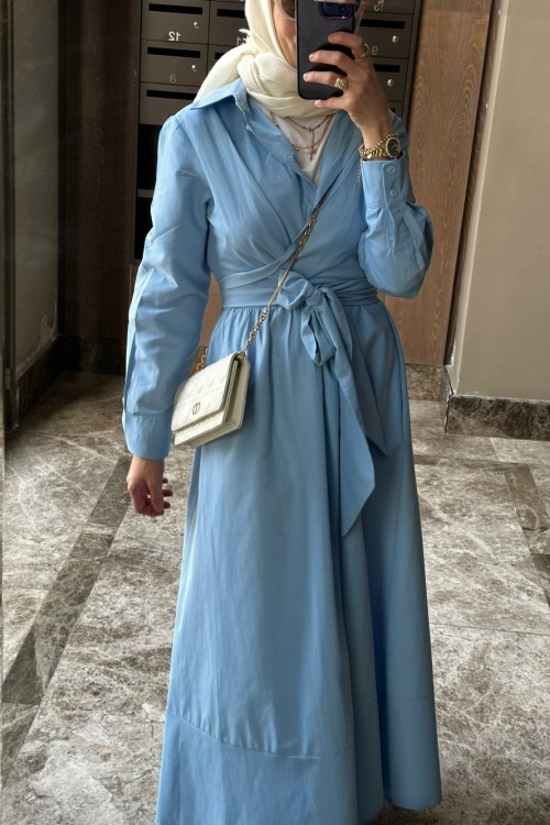 Vias Bağlamalı Elbise  Mavi