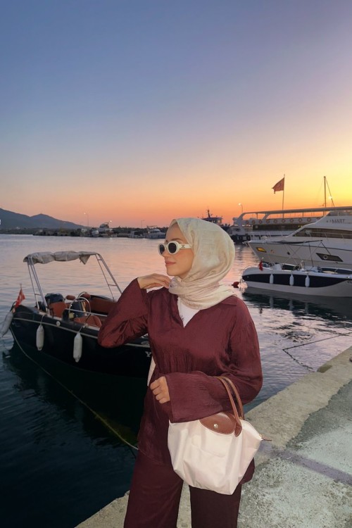 Vica Kırışık Takım Bordo