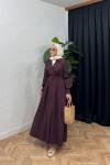 Vintage Düğmeli Elbise Mürdüm