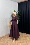 Vintage Düğmeli Elbise Mürdüm