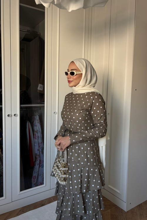 Virella Kat Kat Puantiye Elbise Haki