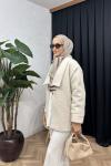 Zayra Kemerli Kaşe Kaban  Bej