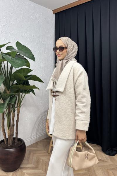 Zayra Kemerli Kaşe Kaban  Bej