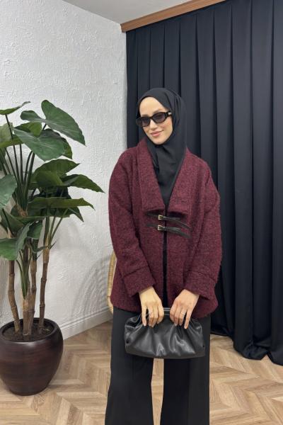 Zayra Kemerli Kaşe Kaban  Bordo