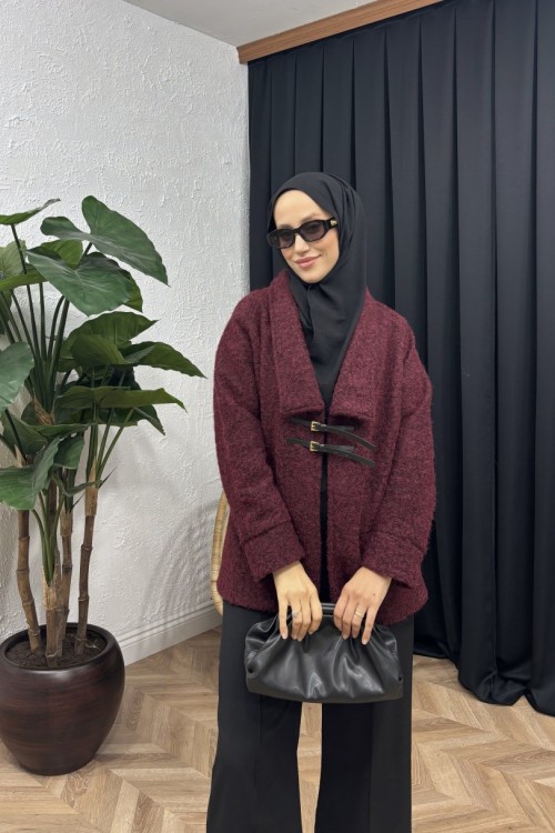 Zayra Kemerli Kaşe Kaban  Bordo