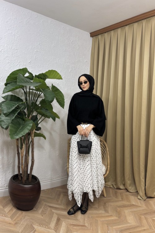 Zikzak Puantiye Etek Beyaz