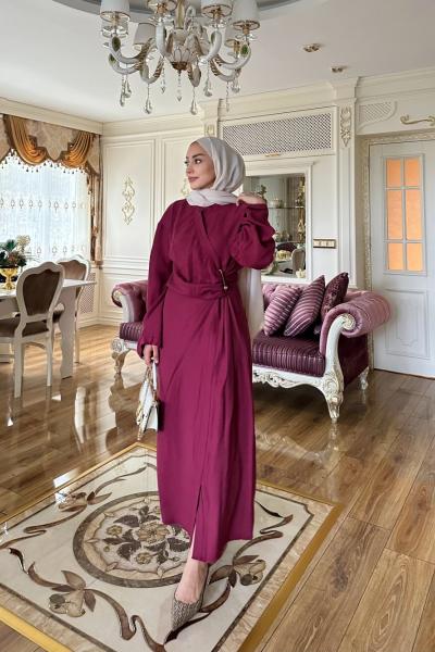 Zuid Çengel Düğmeli Elbise  Bordo