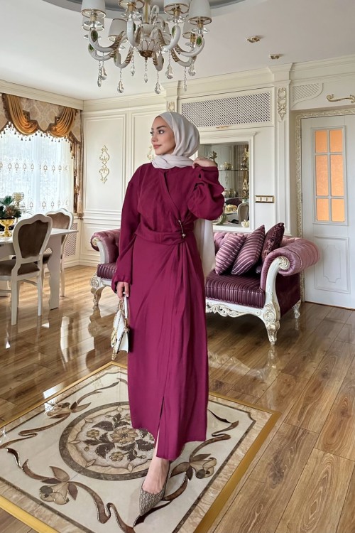 Zuid Çengel Düğmeli Elbise  Bordo