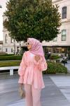 Sole Fırfır Detaylı Pantolon Takım  Pembe
