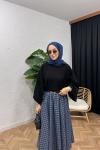 Ekoseli Etek İndigo Mavi