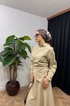 Noir Düğme Detaylı Etek Takım Bej