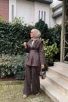 Aura Kemerli Pantolon Takım Kahverengi