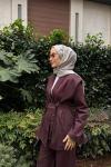 Aura Kemerli Pantolon Takım  Mürdüm