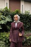 Aura Kemerli Pantolon Takım  Mürdüm