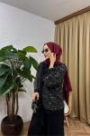 Wood Payetli Pantolon Takım Siyah