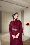 Elegant Piliseli Elbise Bordo