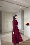 Elegant Piliseli Elbise Bordo
