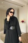Elegant Piliseli Elbise Siyah