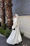 Puantiye Desenli Şallı Abaya Beyaz