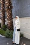 Puantiye Desenli Şallı Abaya Beyaz