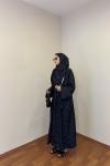 Puantiye Desenli Şallı Abaya Siyah