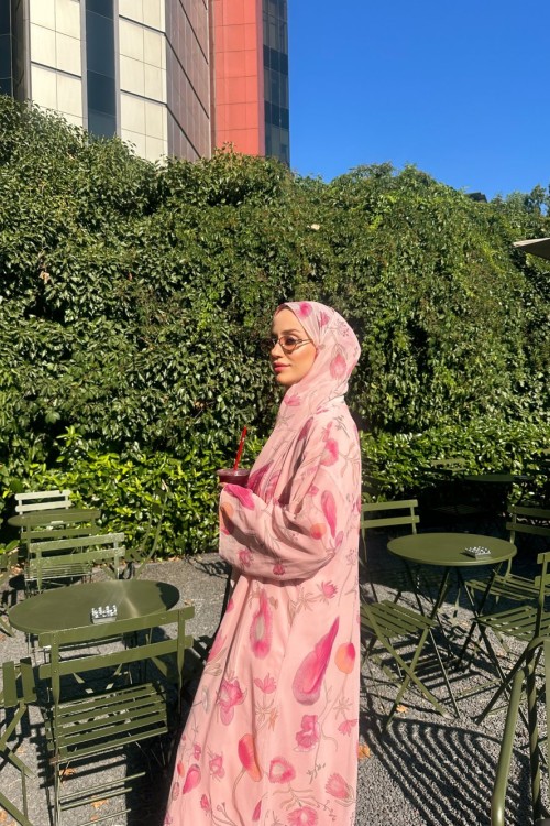 Elois Çiçekli Abaya Pembe