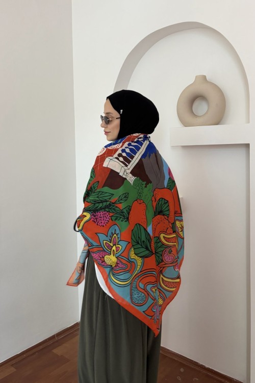 Leaf Omuz Şalı Kırmızı