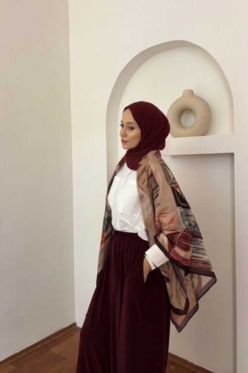 Line Omuz Şalı Kahverengi