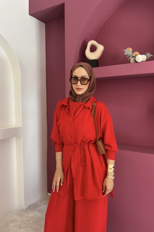 Nera 3’lü Pantolon Takım Kırmızı