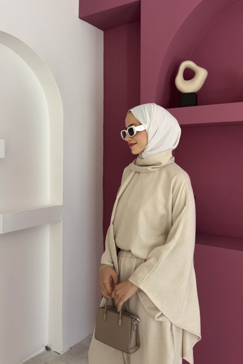 Cool Şallı Keten Takım Naturel