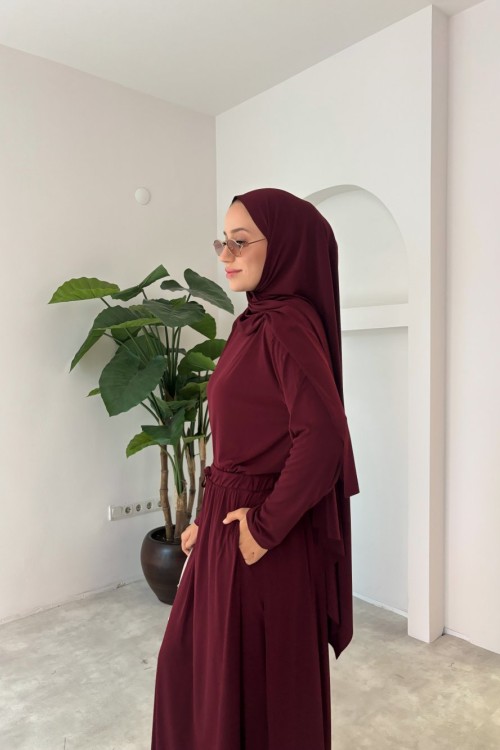Nilda Etek Pantolon Takım Bordo