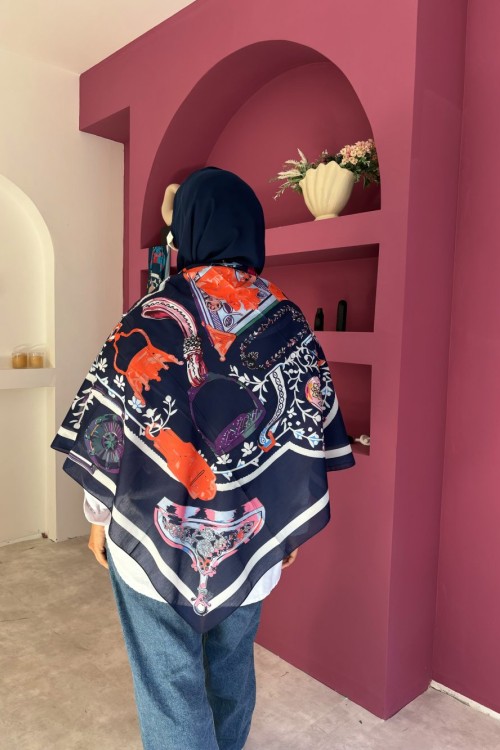 Hilla Omuz Şalı Lacivert
