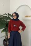 Elodie Figürlü Kazak Kırmızı