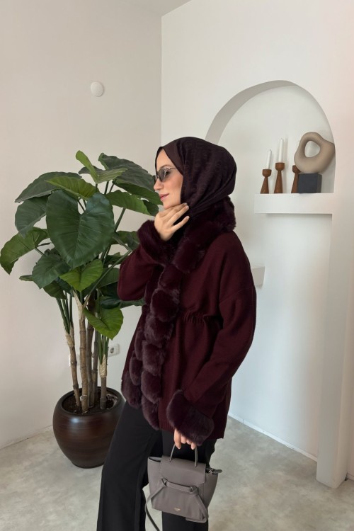 İthal Kürk Hırka  Mürdüm