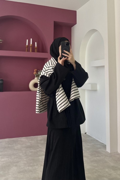 Nora Çizgili Tshirt  Siyah